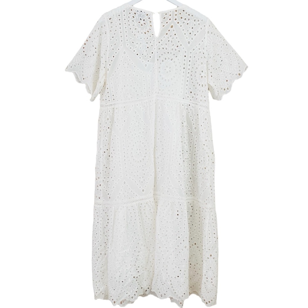 Cal Style NWT 100% Cotton Crisp White Eyelet Tiered‎ Scallop Trim Dress Large - Picture 3 of 7